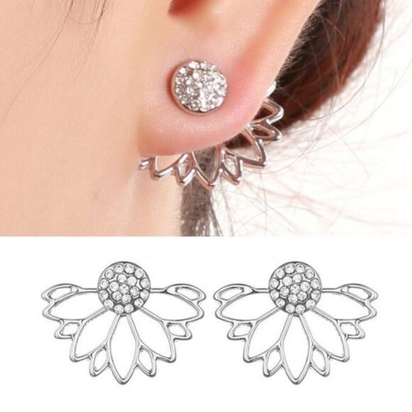 Crystal Jacket Lotus Earrings - Picture 3 of 4